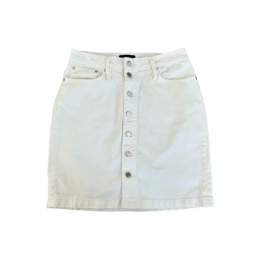 J.Crew White Denim Mini Skirt Button Front High Rise Summer Size 28